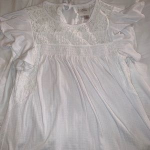 white ruffle short sleeve